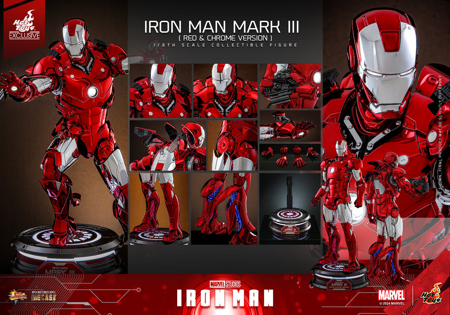 Hot Toys Iron Man Iron Man Mark III (Red &amp; Chrome Version) 1:6 Scale Collectible Figure MMS744D64