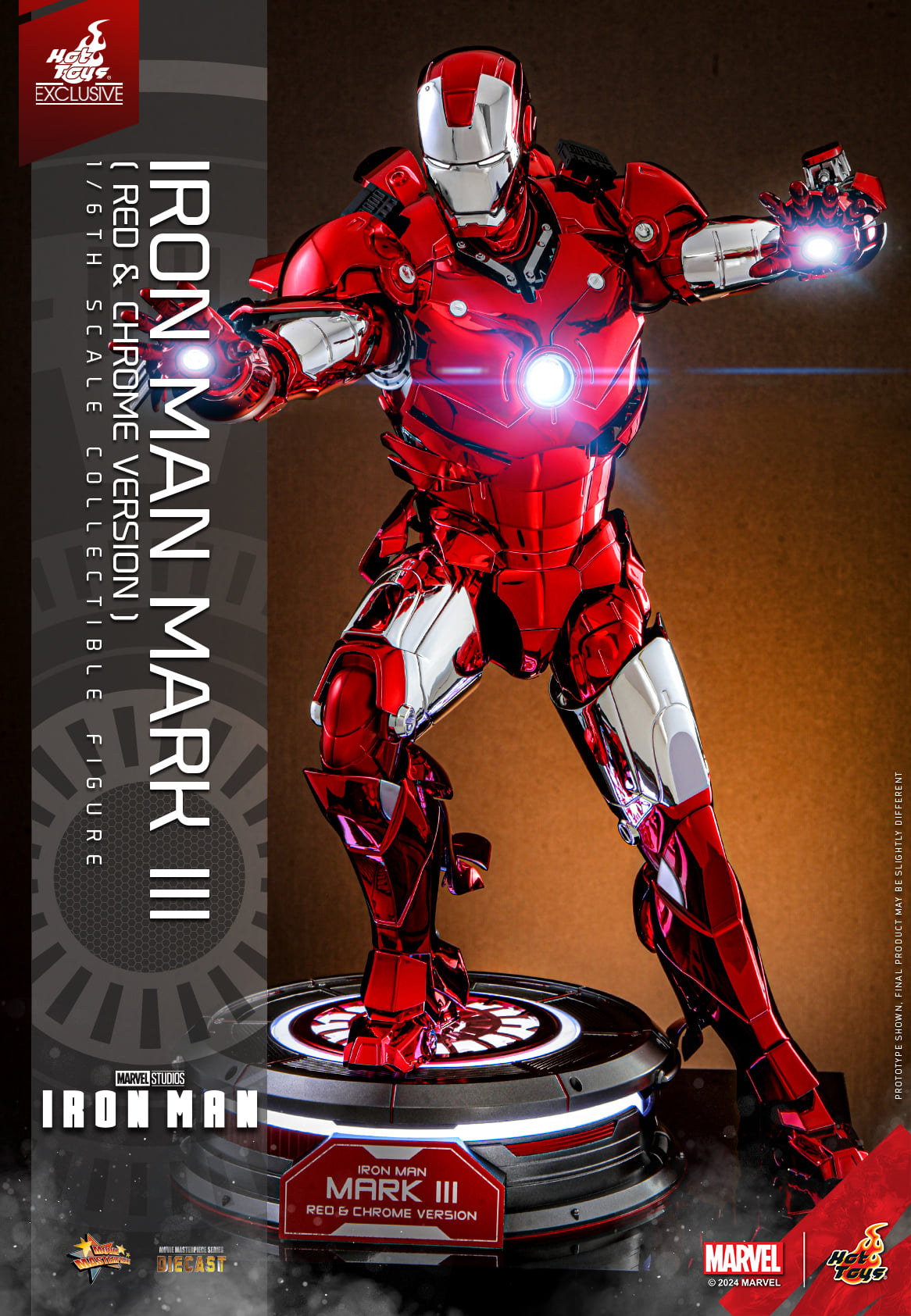 Hot Toys Iron Man Iron Man Mark III (Red &amp; Chrome Version) 1:6 Scale Collectible Figure MMS744D64