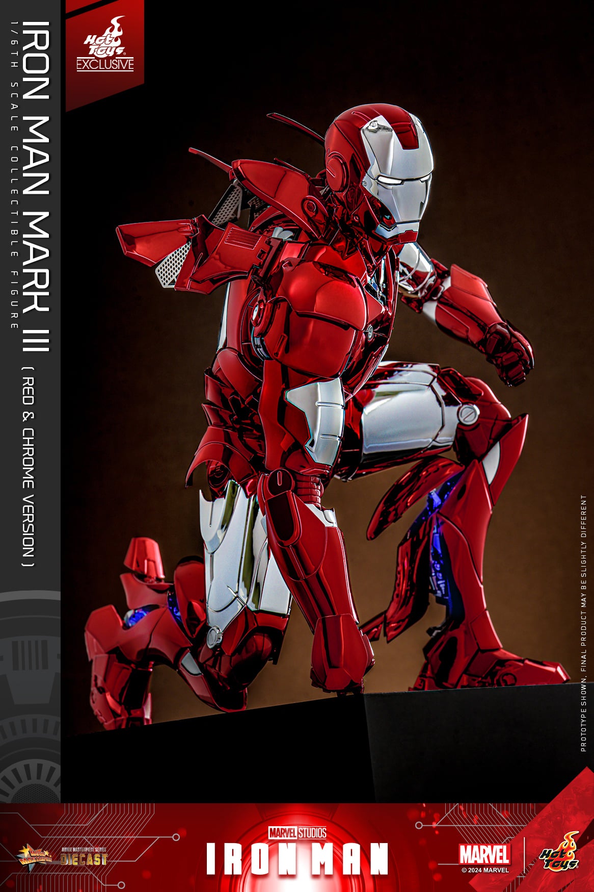 Hot Toys Iron Man Iron Man Mark III (Red &amp; Chrome Version) 1:6 Scale Collectible Figure MMS744D64