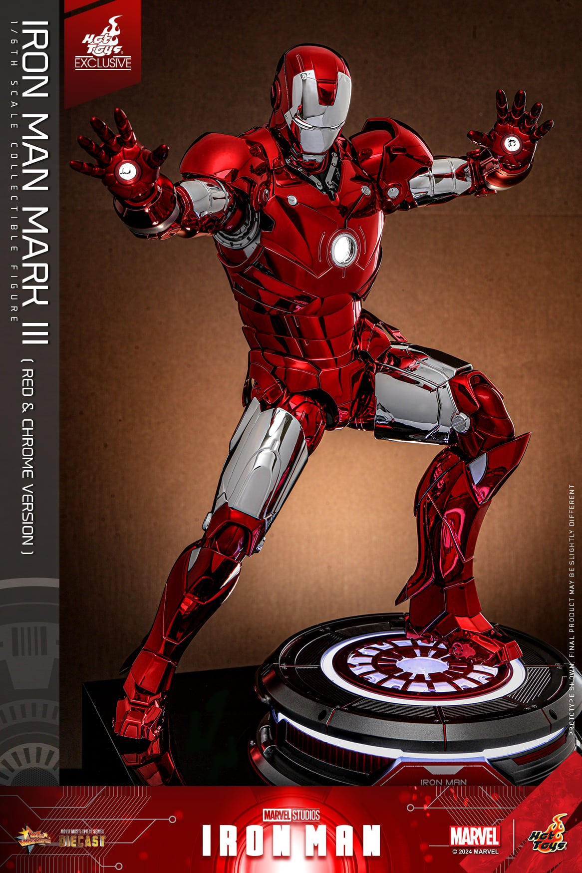 Hot Toys Iron Man Iron Man Mark III (Red &amp; Chrome Version) 1:6 Scale Collectible Figure MMS744D64