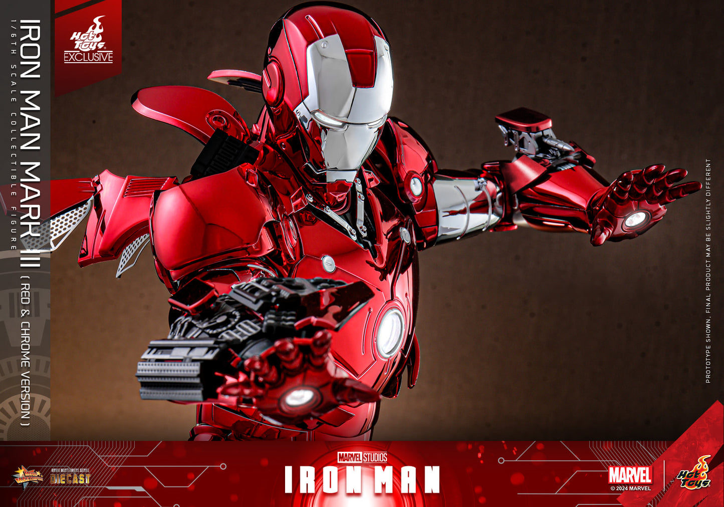 Hot Toys Iron Man Iron Man Mark III (Red &amp; Chrome Version) 1:6 Scale Collectible Figure MMS744D64