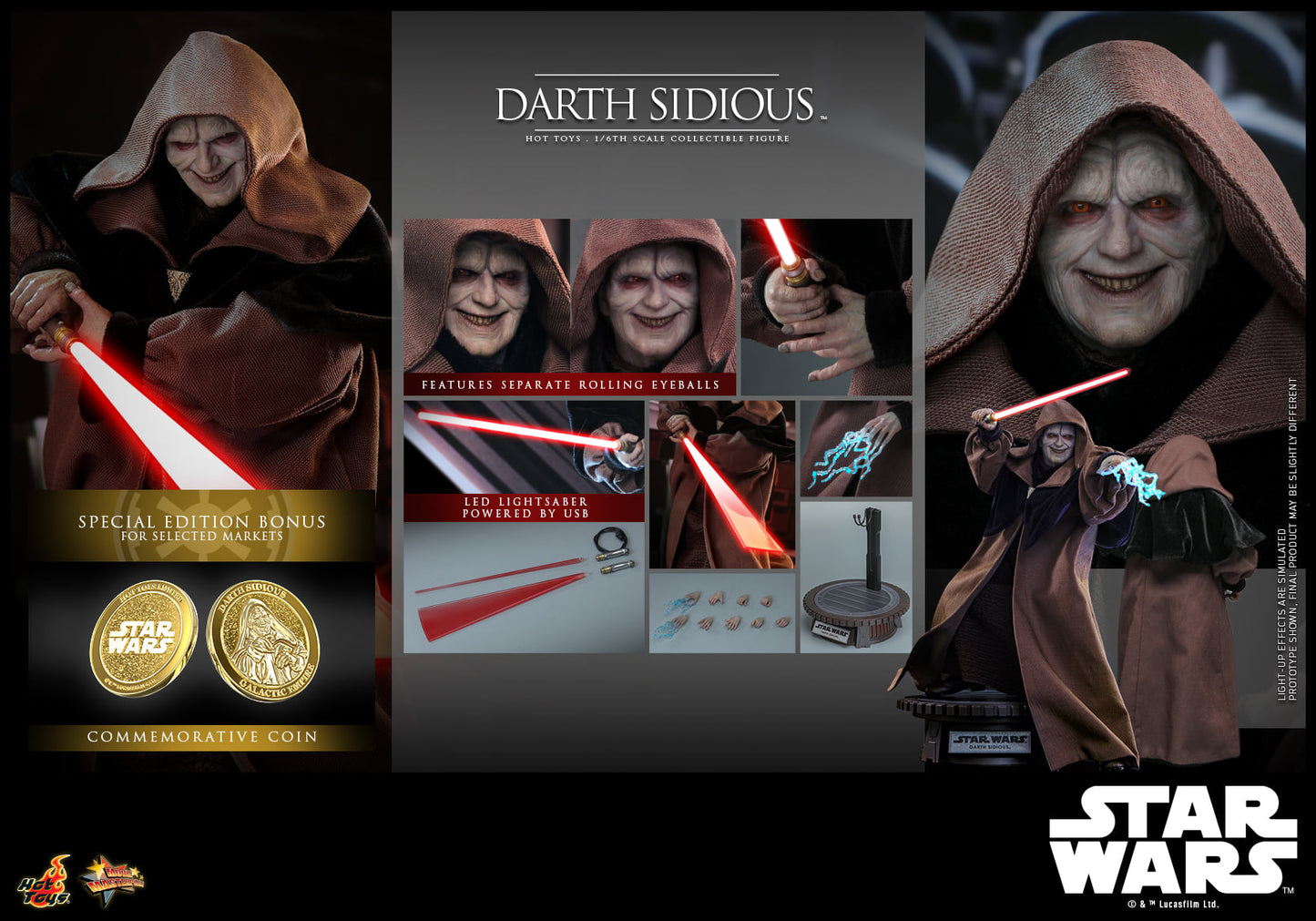 Hot Toys Star Wars: Revenge Of The Sith™ Darth Sidious™ 1:6 Scale Collectible Figure (With Global Exclusive Commemorative Coin)(Exclusive Edition) MMS745B