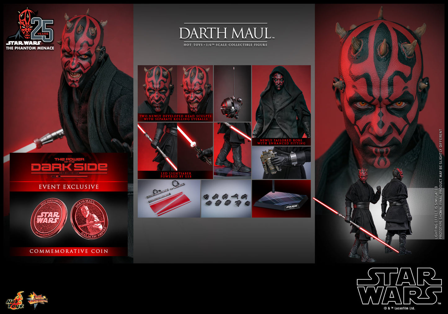 Hot Toys【Star Wars™ Episode I: The Phantom Menace - 1:6 Scale Darth Maul Collectible Figure】 (Exclusive Edition)(Global Exclusive Commemorative Coin) (The color of the coins is random, possibly gold or red) MMS748B