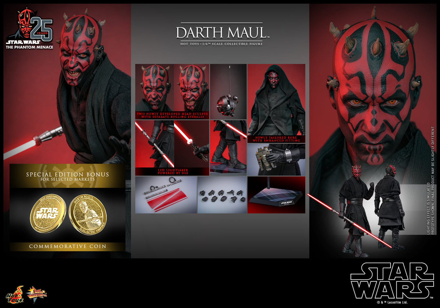 Hot Toys【Star Wars™ Episode I: The Phantom Menace - 1:6 Scale Darth Maul Collectible Figure】 (Exclusive Edition)(Global Exclusive Commemorative Coin) (The color of the coins is random, possibly gold or red) MMS748B