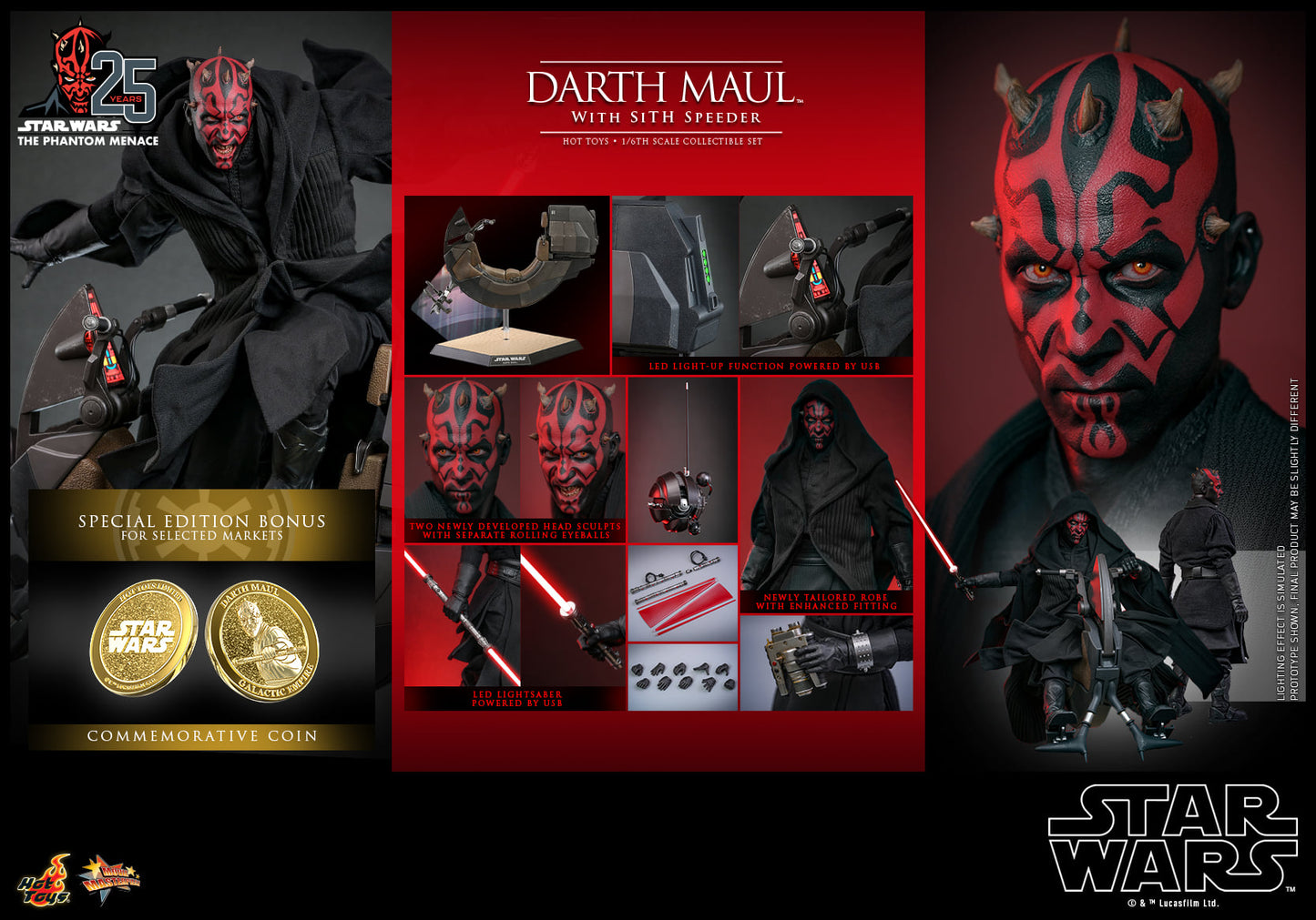 Hot Toys【Star Wars™ Episode I: The Phantom Menace - 1:6 Scale Darth Maul Collectible Figure】 (Exclusive Edition)(Global Exclusive Commemorative Coin) (The color of the coins is random, possibly gold or red) MMS749B