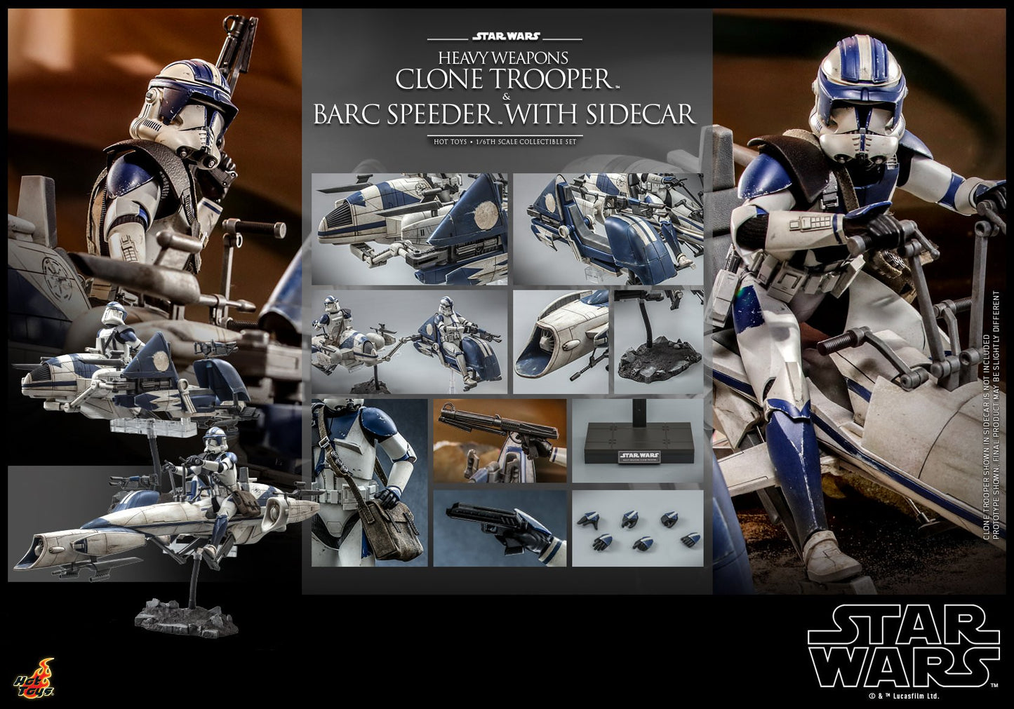 Hot Toys Star Wars: The Clone Wars™ - 1/6th scale Heavy Weapons Clone Trooper™ and BARC Speeder™ with Sidecar Collectible Set TMS077