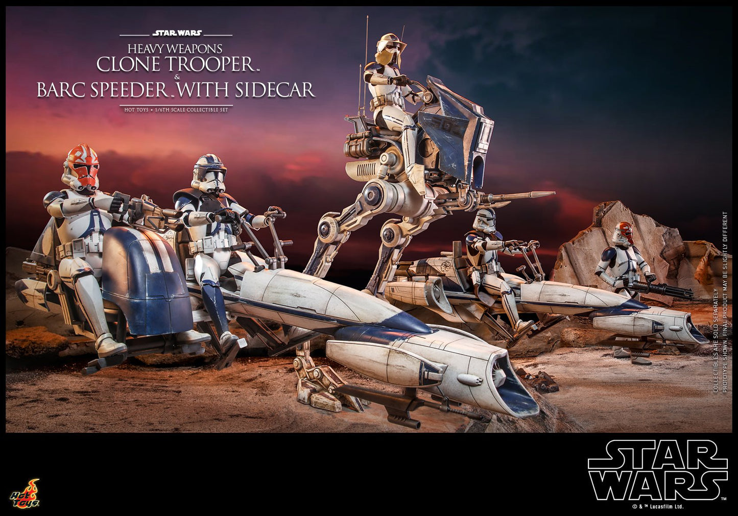 Hot Toys Star Wars: The Clone Wars™ - 1/6th scale Heavy Weapons Clone Trooper™ and BARC Speeder™ with Sidecar Collectible Set TMS077