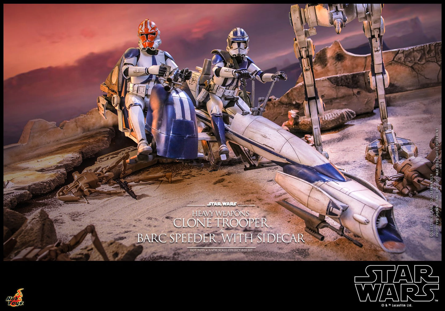 Hot Toys Star Wars: The Clone Wars™ - 1/6th scale Heavy Weapons Clone Trooper™ and BARC Speeder™ with Sidecar Collectible Set TMS077