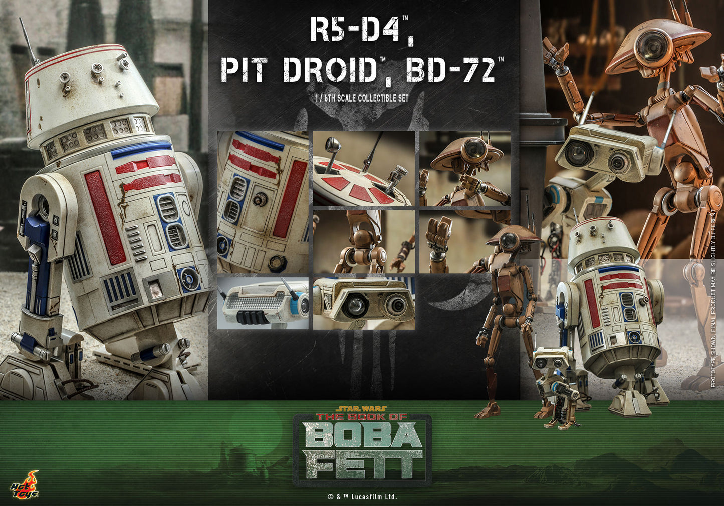 Hot Toys Star Wars: The Book Of Boba Fett™ R5-D4™, Pit Droid™, BD-72™ 1:6 Scale Collectible Set TMS086