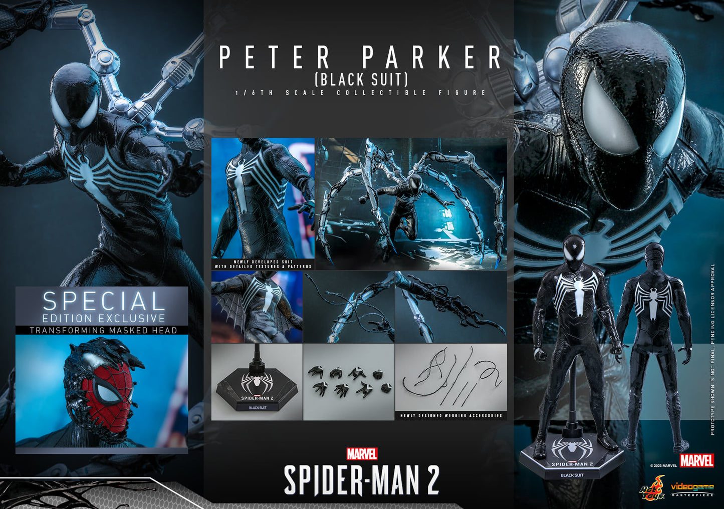 Hot Toys Marvel's Spider-Man 2 - 1/6th scale Peter Parker (Black Suit) Collectible Figure (Special Edition-Tranforming Masked Head) VGM56B